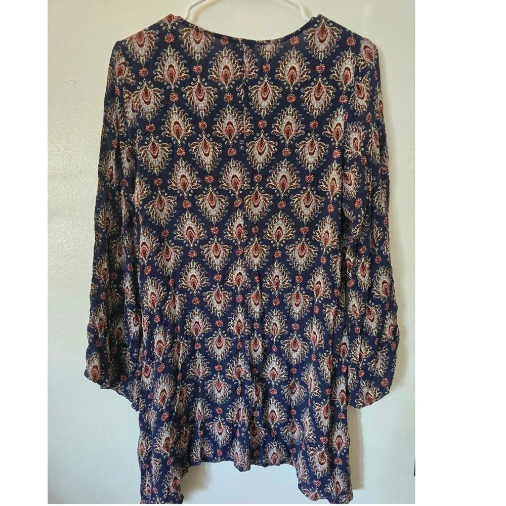 Mossimo Supply Co Navy Blue Paisley Sharkbite Hem Boho Tunic Top XL